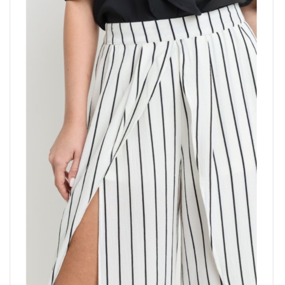 Black Striped Wrapped wide leg pants - Picture 4 of 7